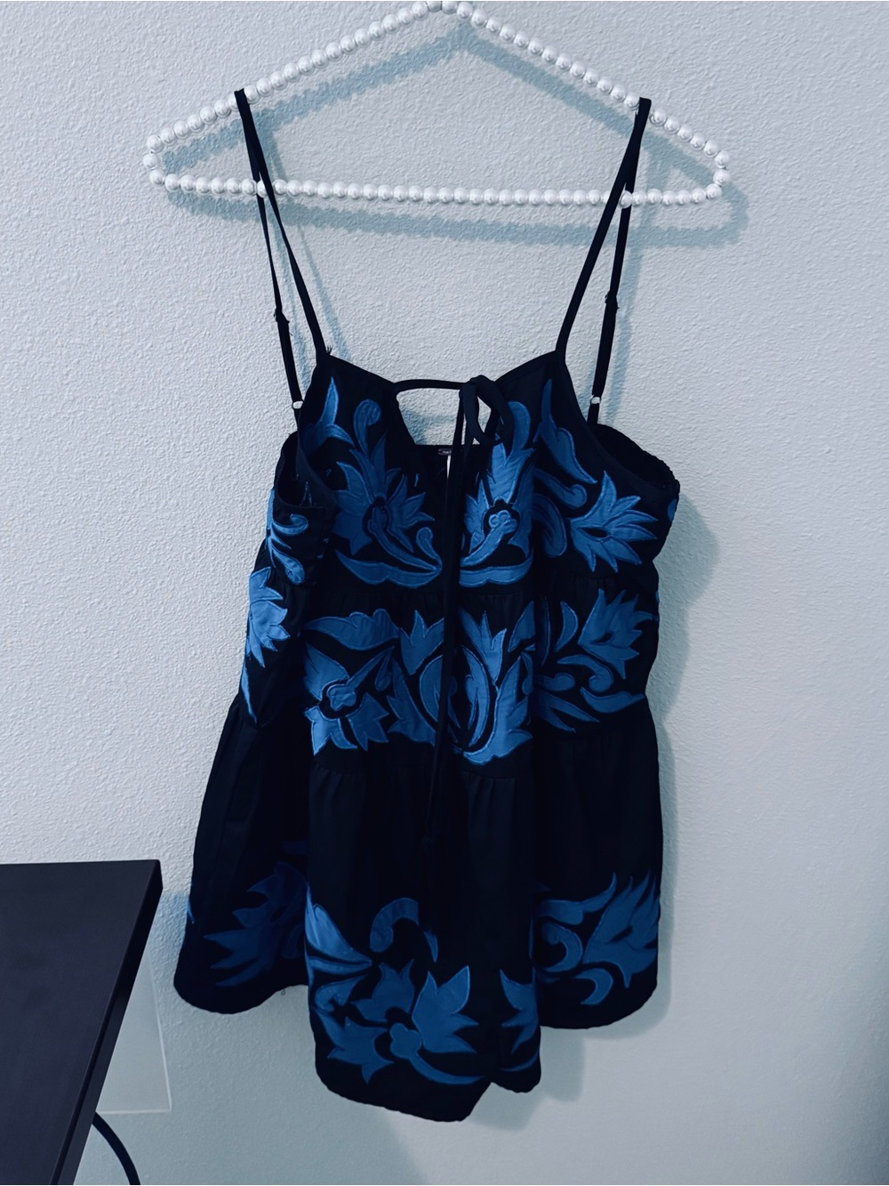 Free People Black Jumpsuit with Blue Floral Embroidery